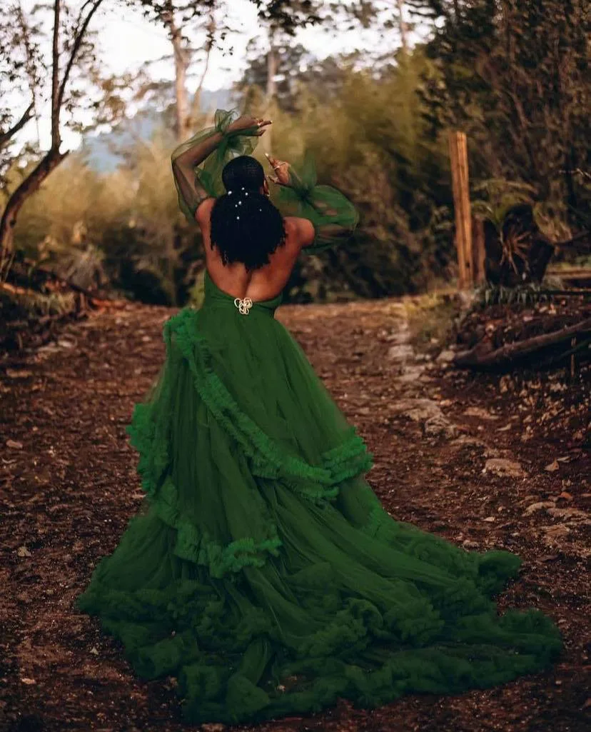 green emerald velvet dress Sheer-Embroidered-Corset Long Prom Ball Gown