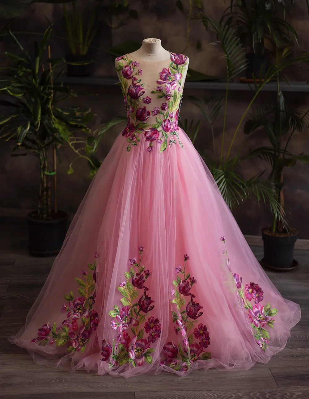 designer tulle dress Romantic Lace and Tulle A-Line Wedding Dress with Plunging Neckline